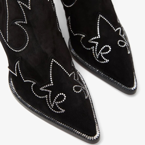 Christian Louboutin Santigag Strass 85 Black Suede Western Ankle Heel Boot 40 - Picture 9 of 16